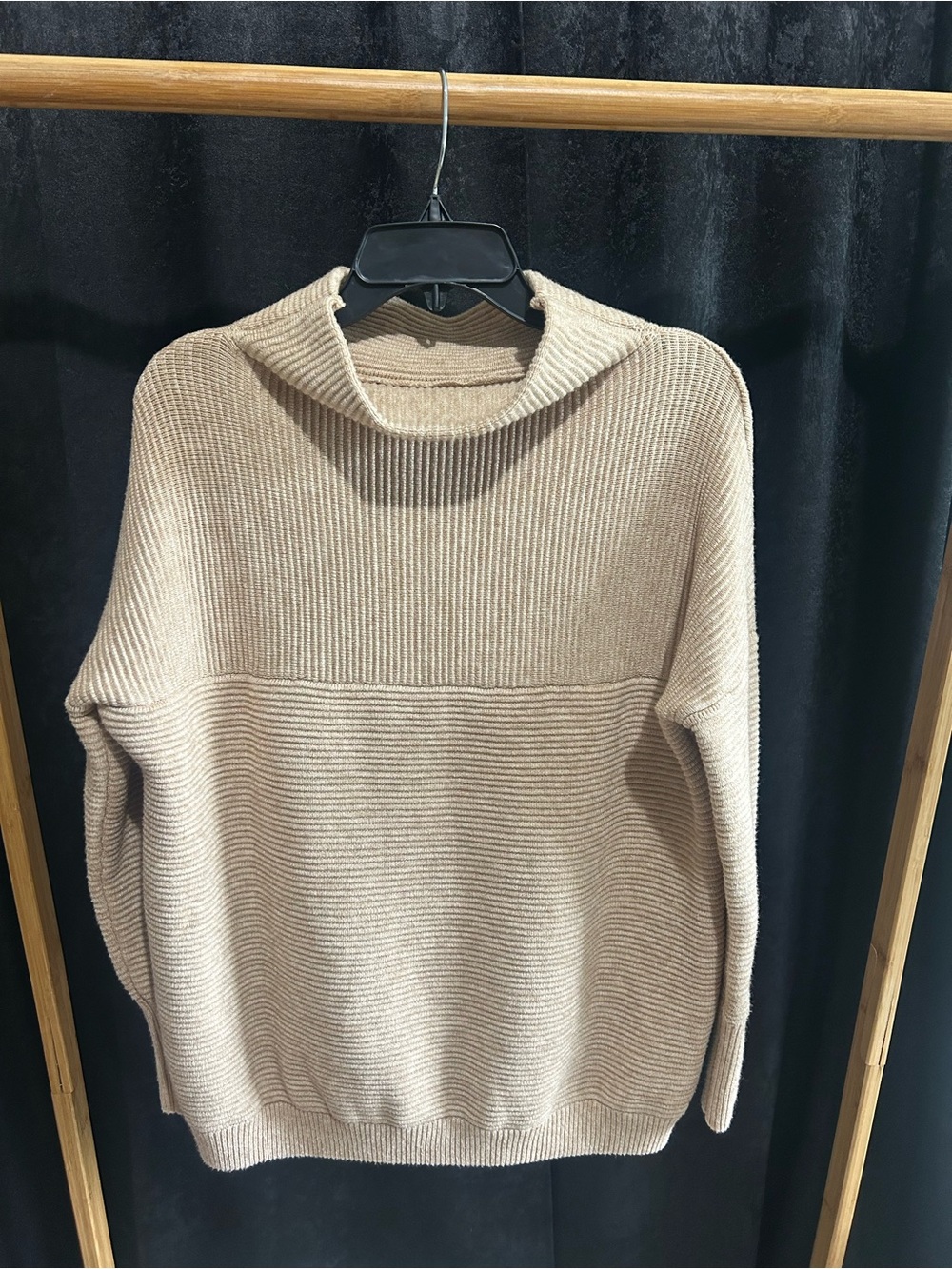 Chicwish Beige Ribbed Funnel Neck Sweater